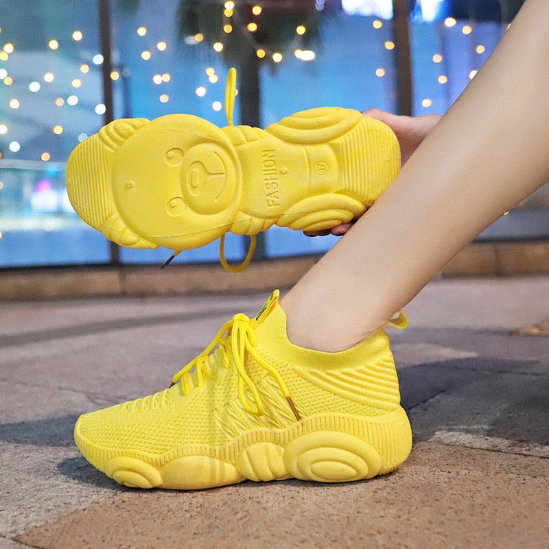 2021 summer and autumn new sports shoes female flying woven student running shoes female breathable socks shoes women