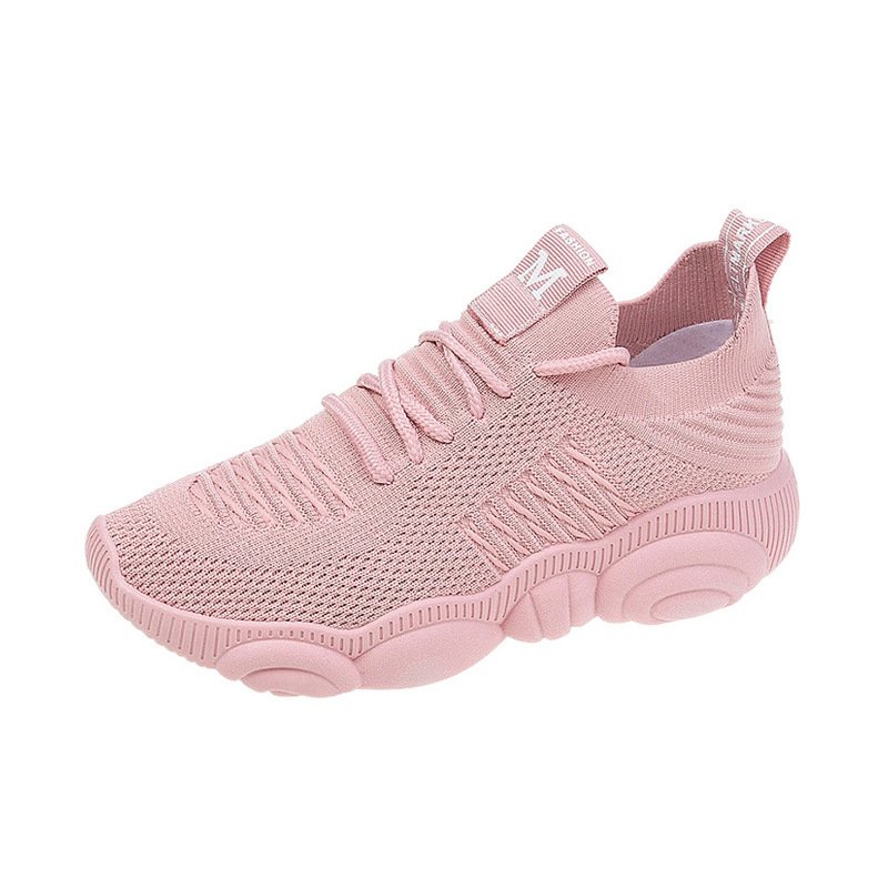 2021 summer and autumn new sports shoes female flying woven student running shoes female breathable socks shoes women