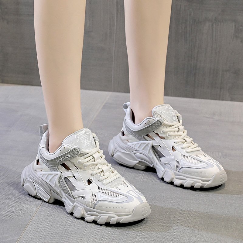 Women's 2021 new trendy thick-soled increased hollow breathable mesh sports casual shoes