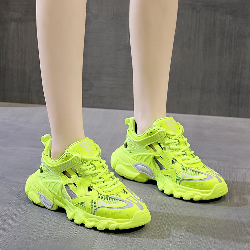 Women's 2021 new trendy thick-soled increased hollow breathable mesh sports casual shoes