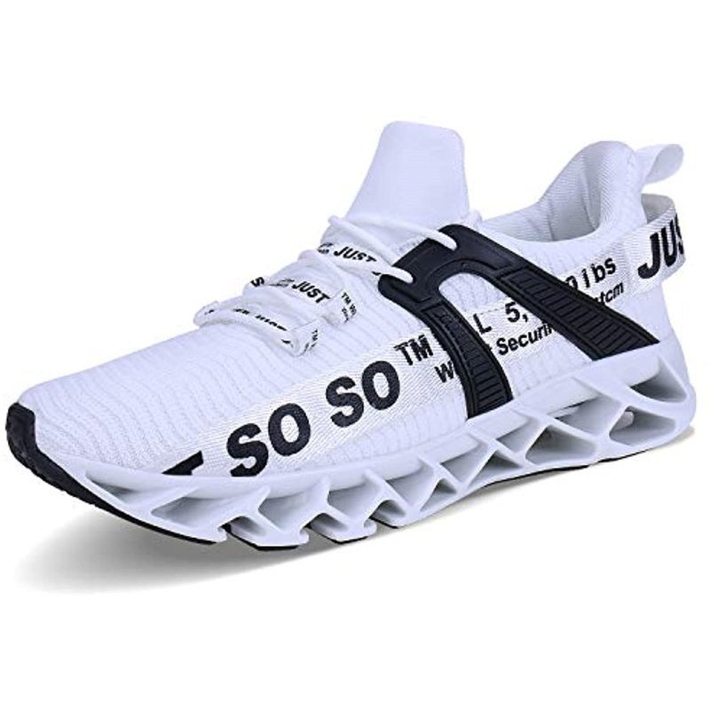 JSLEAP Mens Runing Shoes Walking Non Slip Blade Type Sneakers 1white